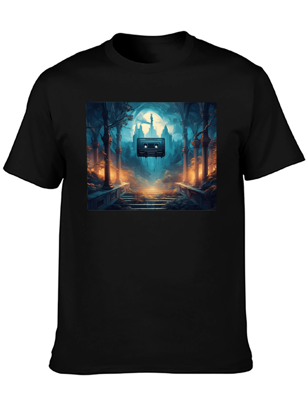 Melting Cassette Tape Graphic Black T-Shirt