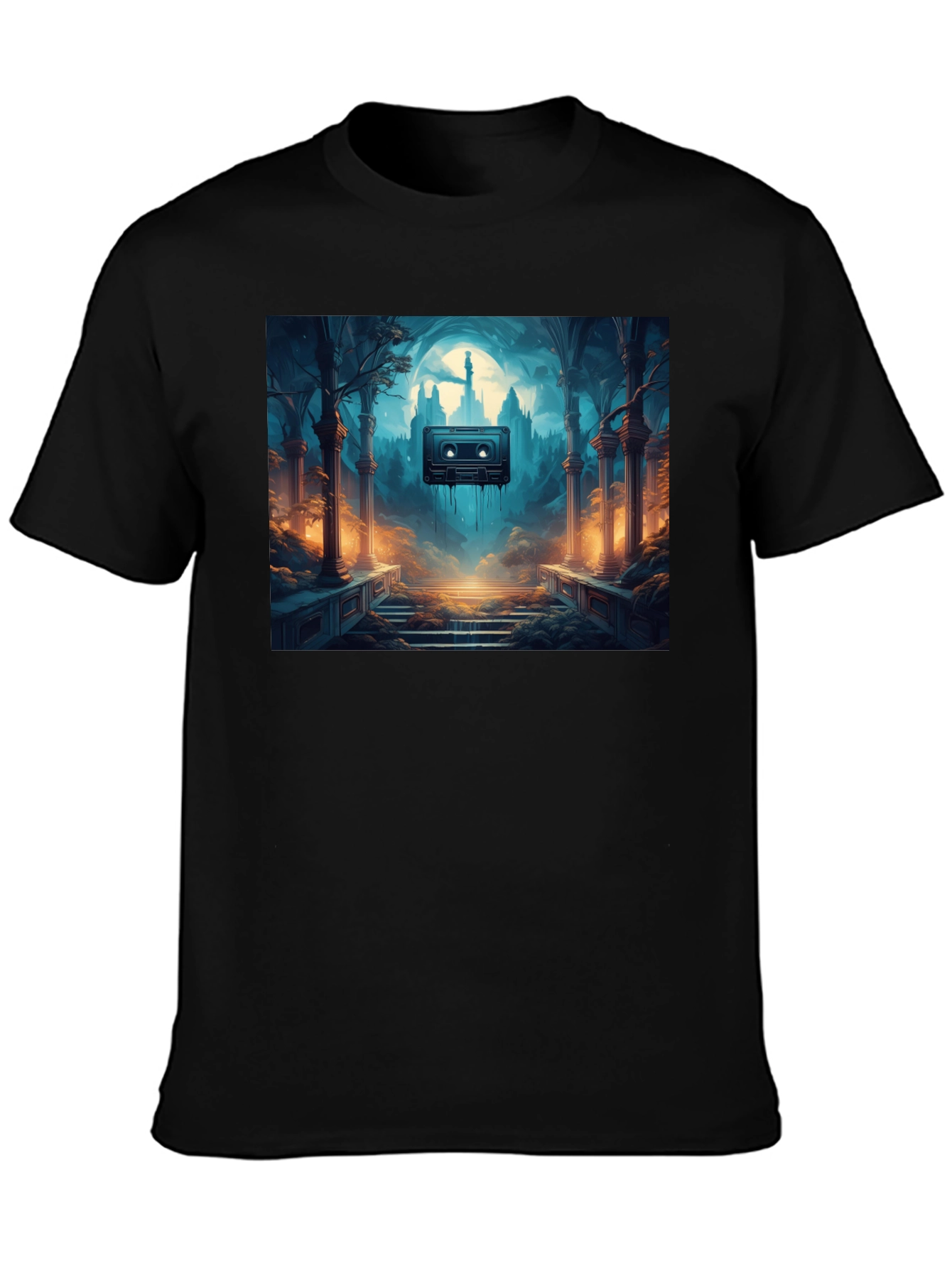 Melting Cassette Tape Graphic Black T-Shirt