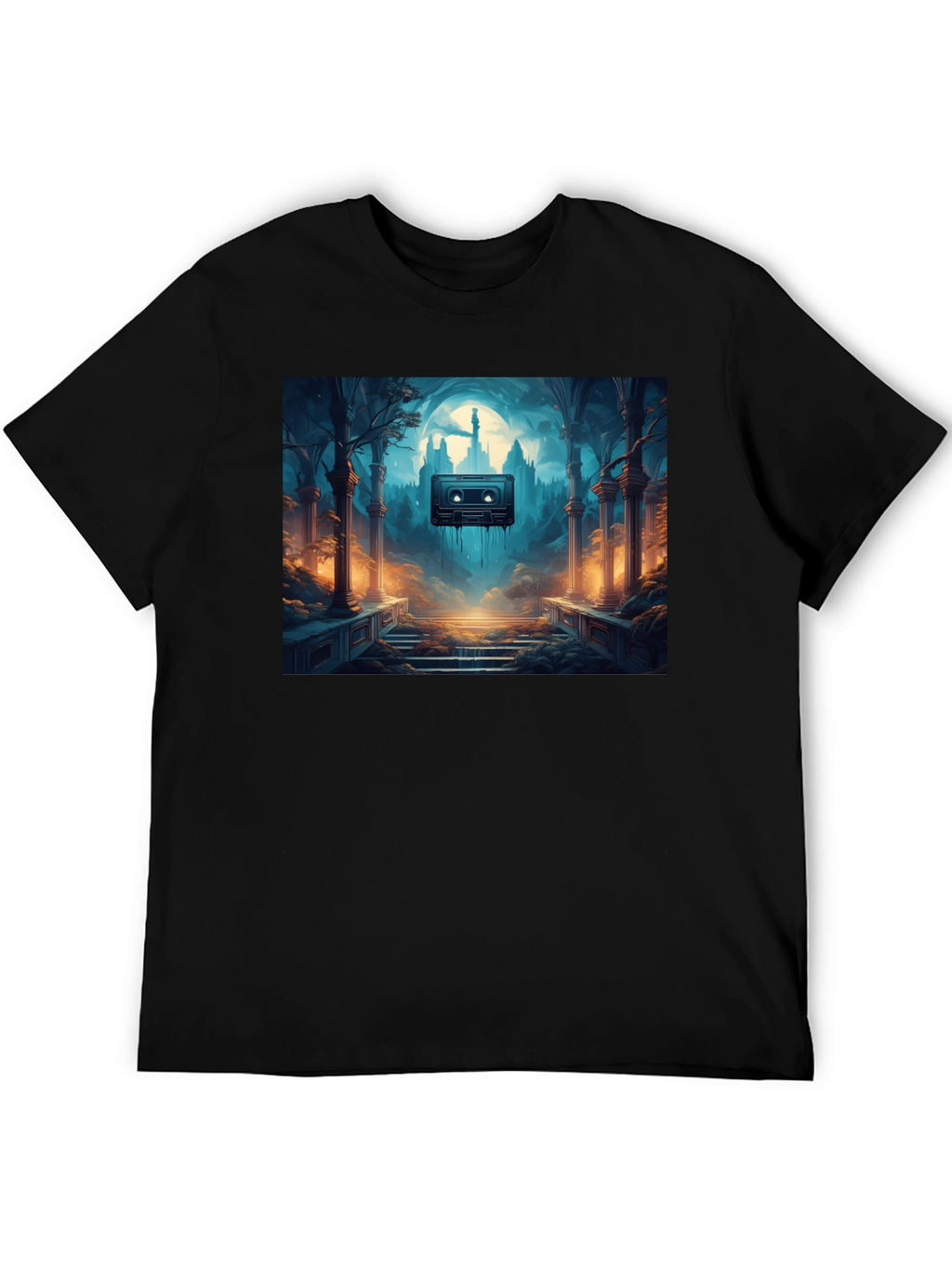 Melting Cassette Tape Graphic Black T-Shirt