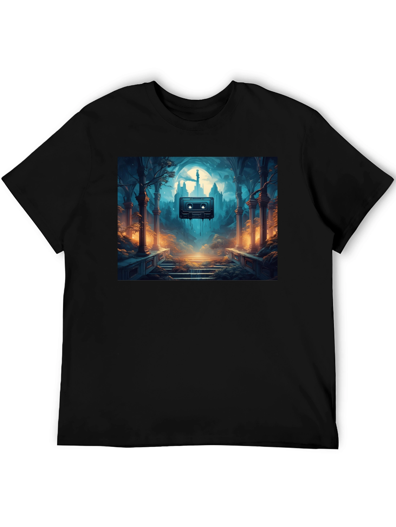 Melting Cassette Tape Graphic Black T-Shirt