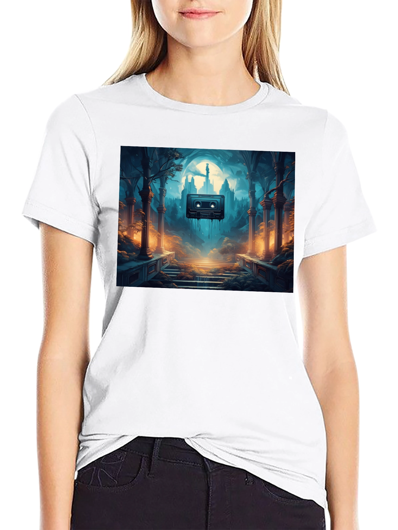 Melting Cassette Tape Graphic Black T-Shirt