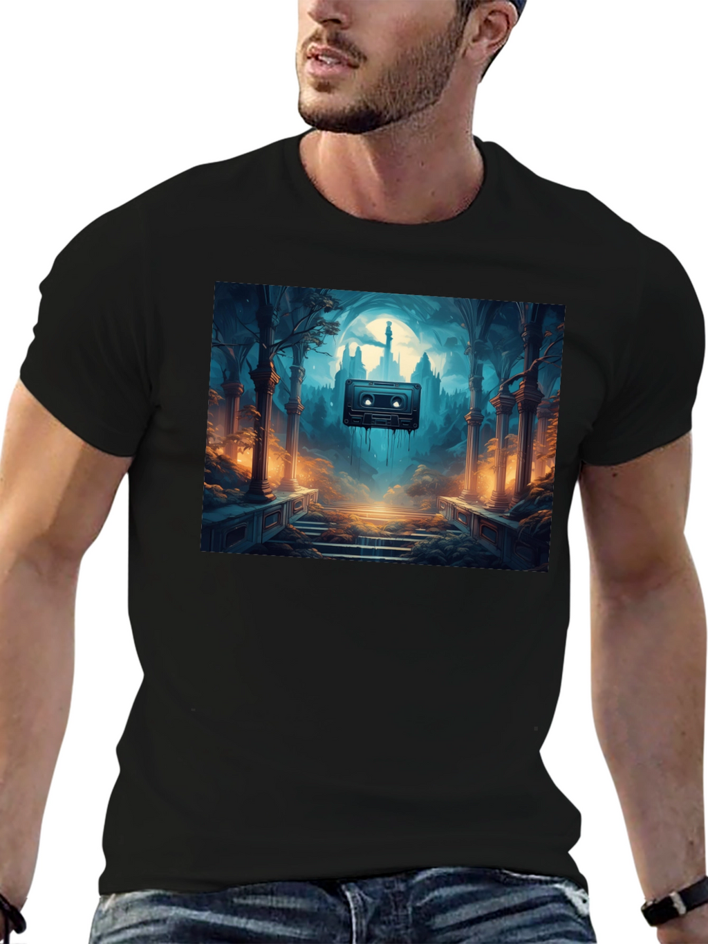 Melting Cassette Tape Graphic Black T-Shirt