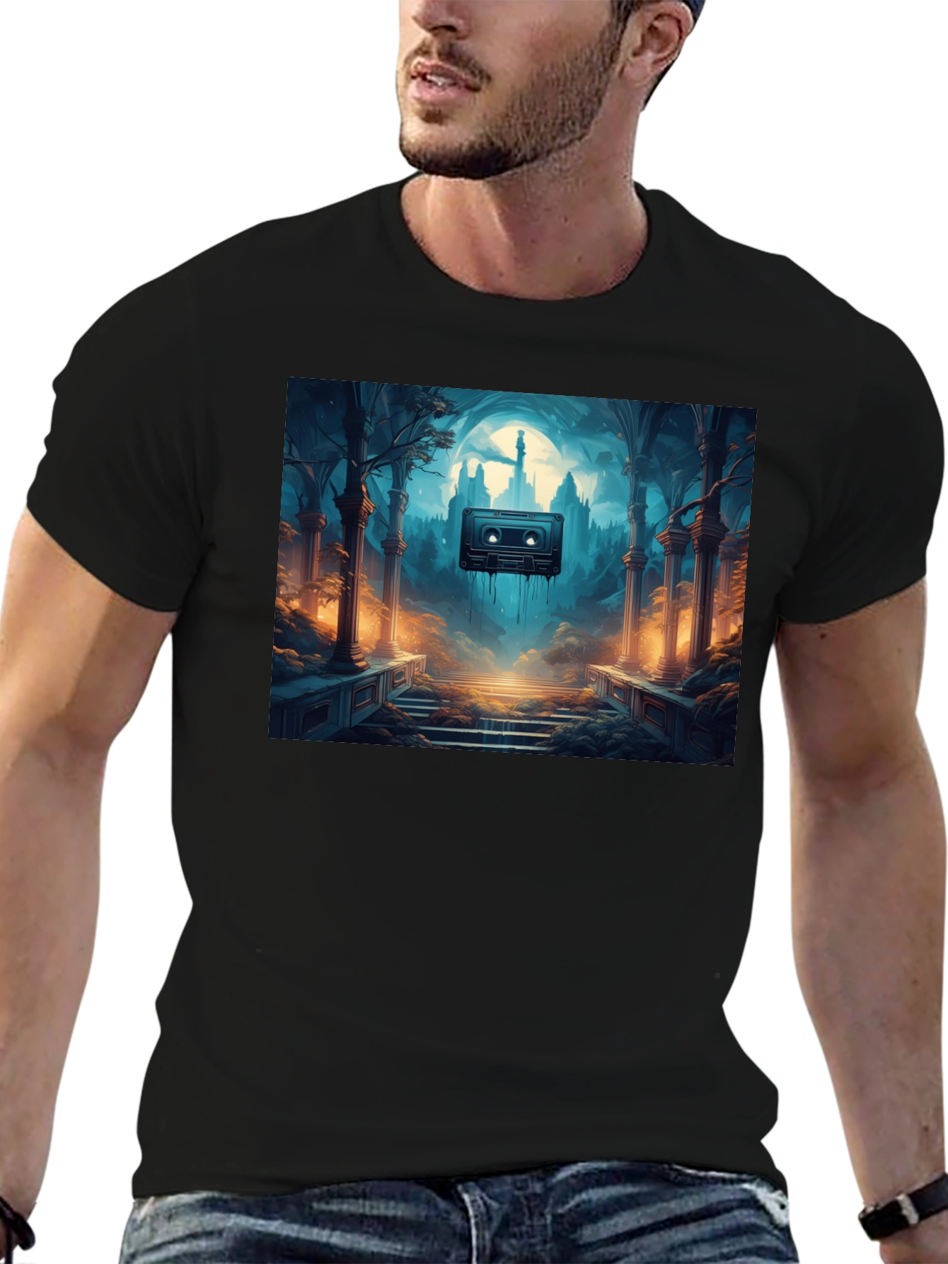 Melting Cassette Tape Graphic Black T-Shirt