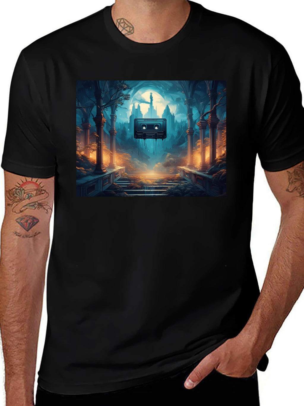 Melting Cassette Tape Graphic Black T-Shirt