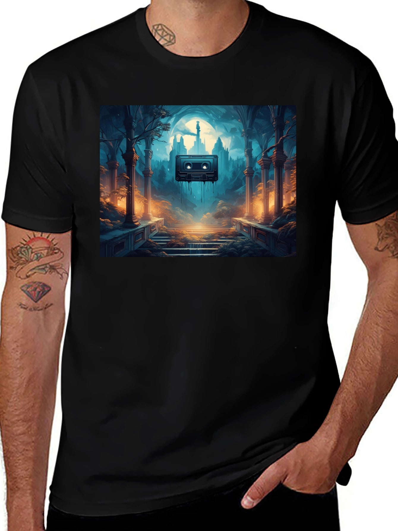 Melting Cassette Tape Graphic Black T-Shirt