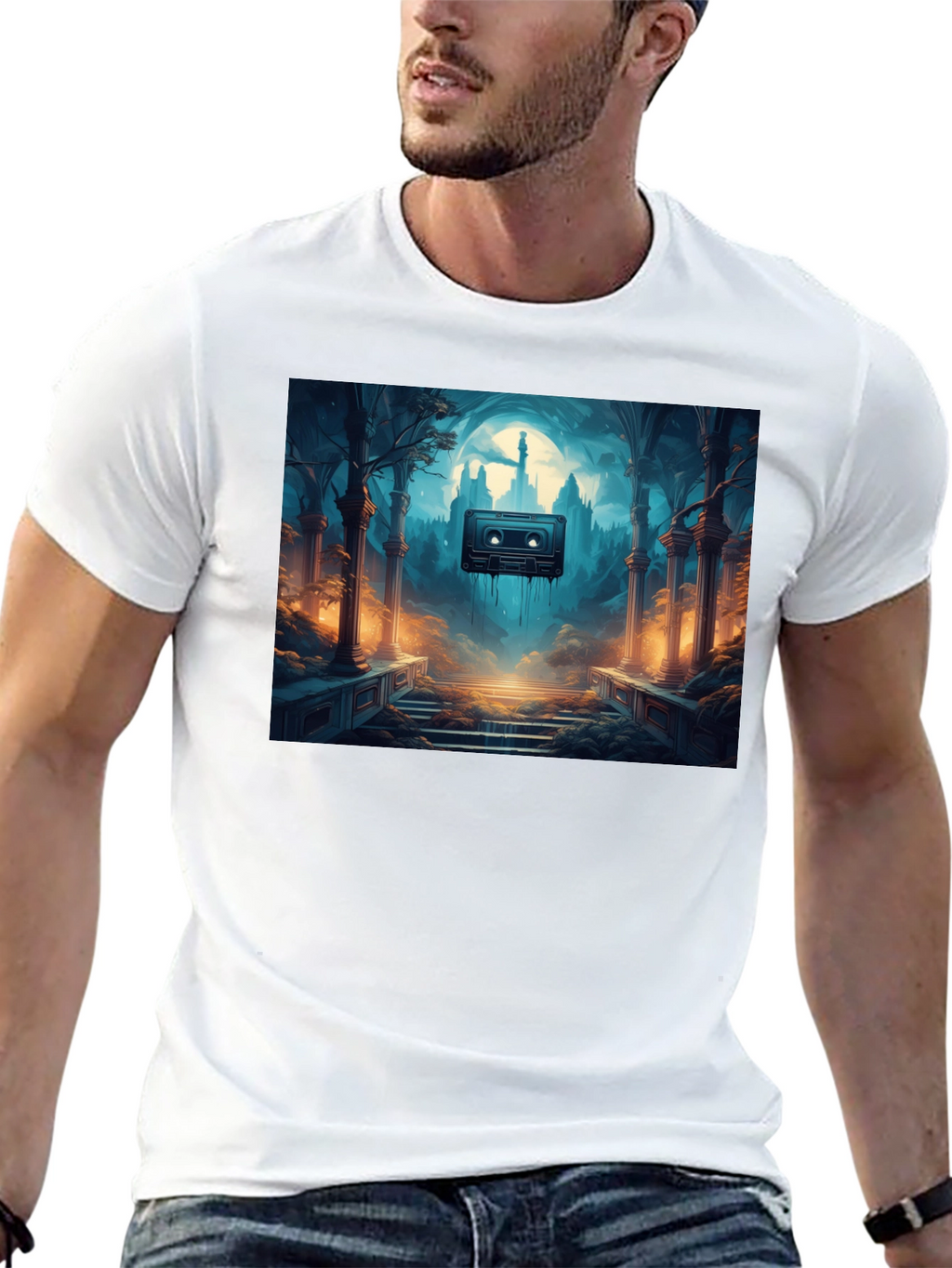 Melting Cassette Tape Graphic Black T-Shirt
