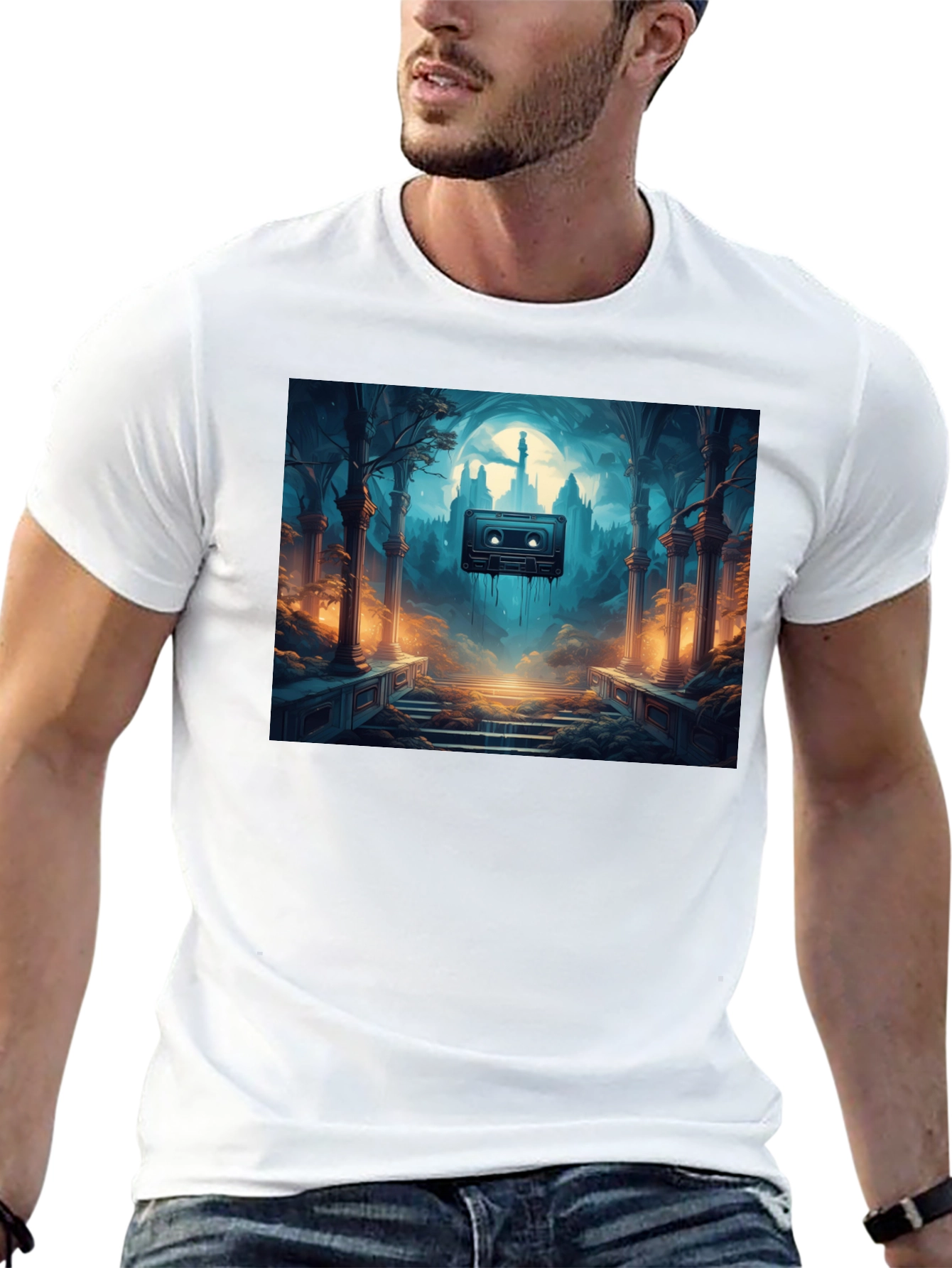 Melting Cassette Tape Graphic Black T-Shirt