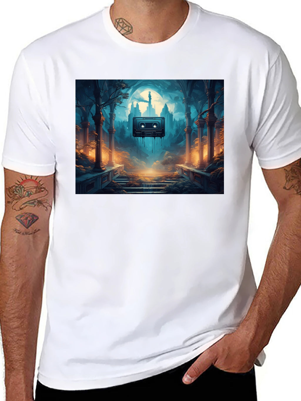 Melting Cassette Tape Graphic Black T-Shirt