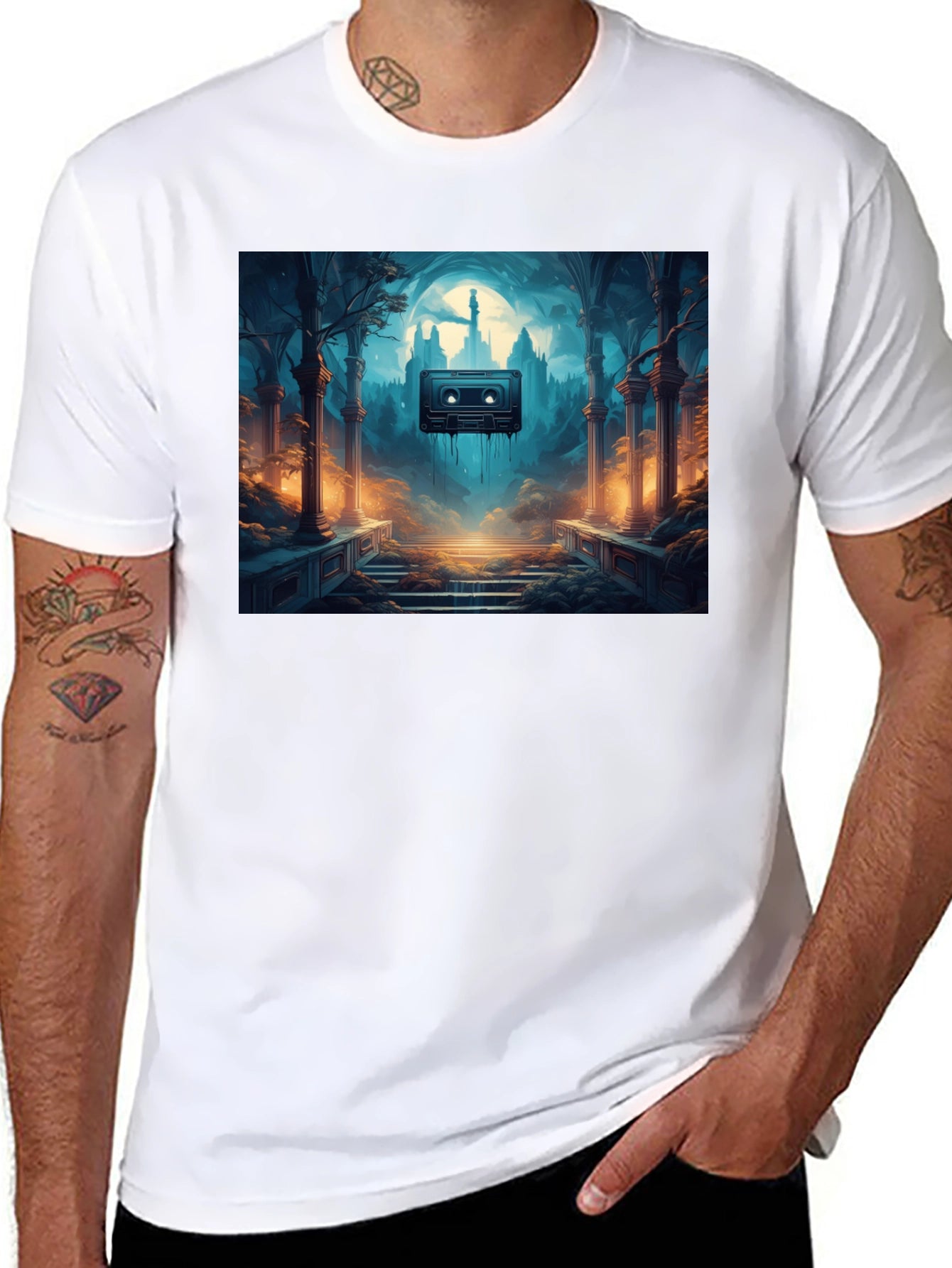 Melting Cassette Tape Graphic Black T-Shirt