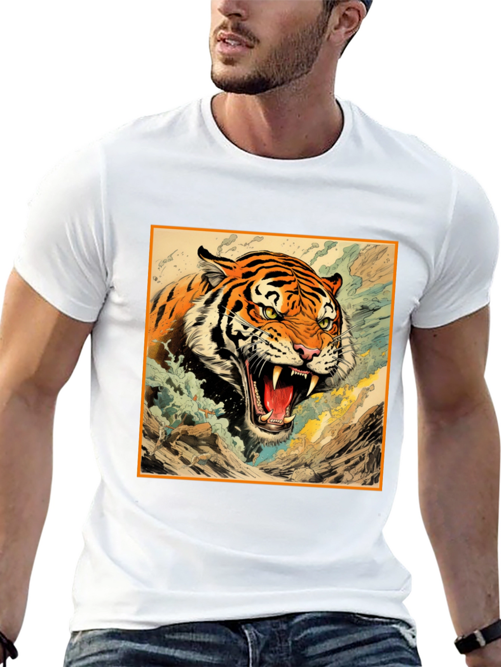 Tiger Graphic Tee - Black Cotton T-Shirt