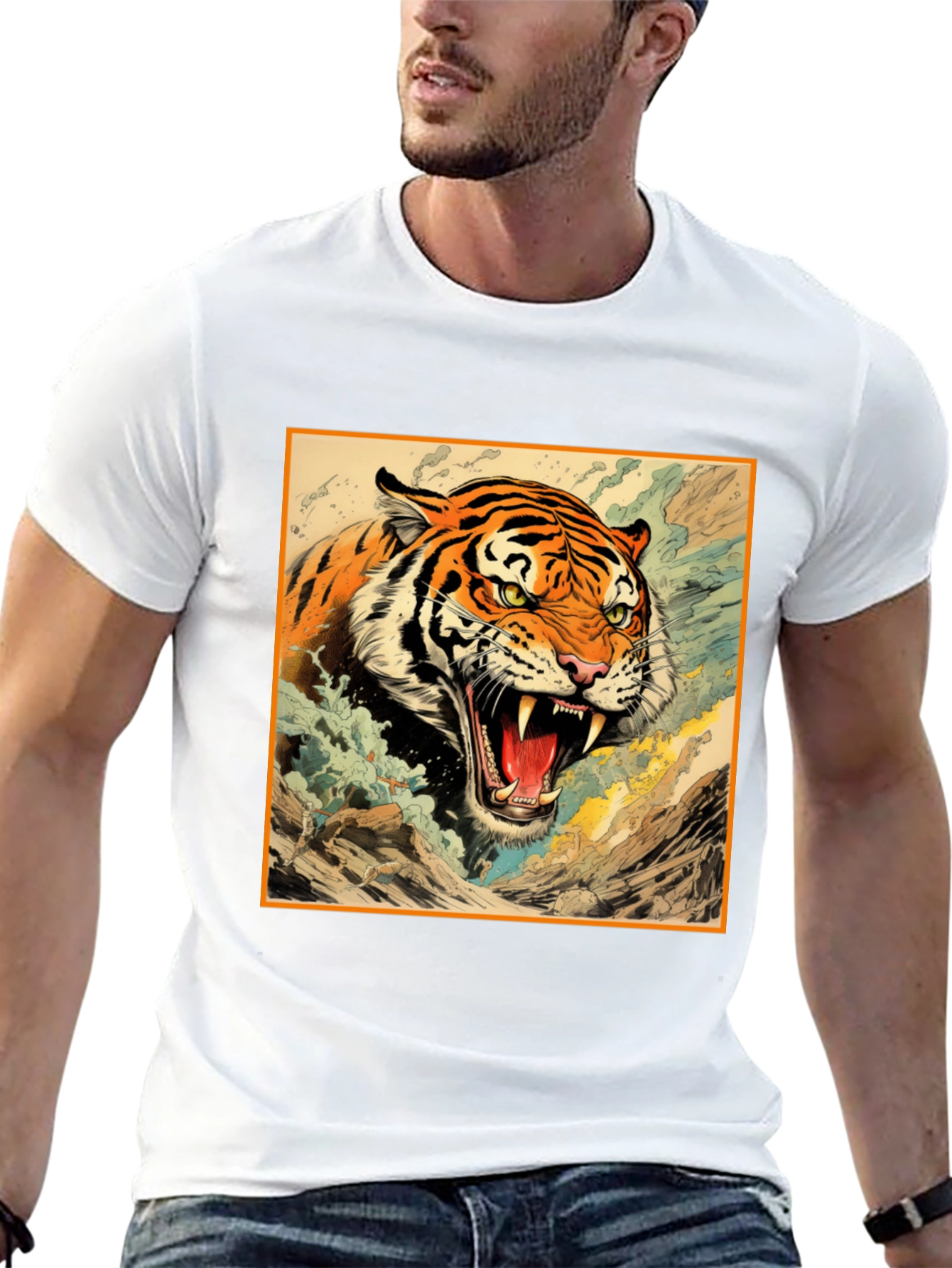 Tiger Graphic Tee - Black Cotton T-Shirt
