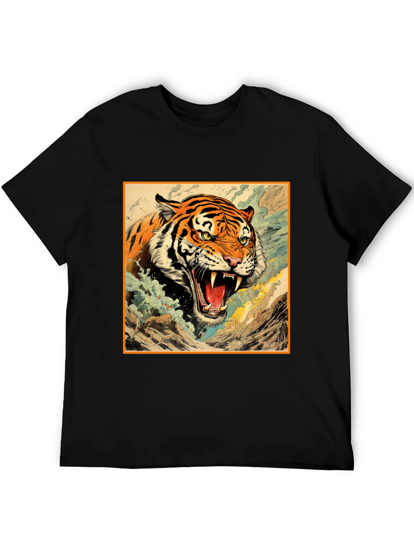 Tiger Graphic Tee - Black Cotton T-Shirt