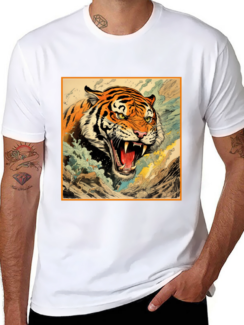 Tiger Graphic Tee - Black Cotton T-Shirt