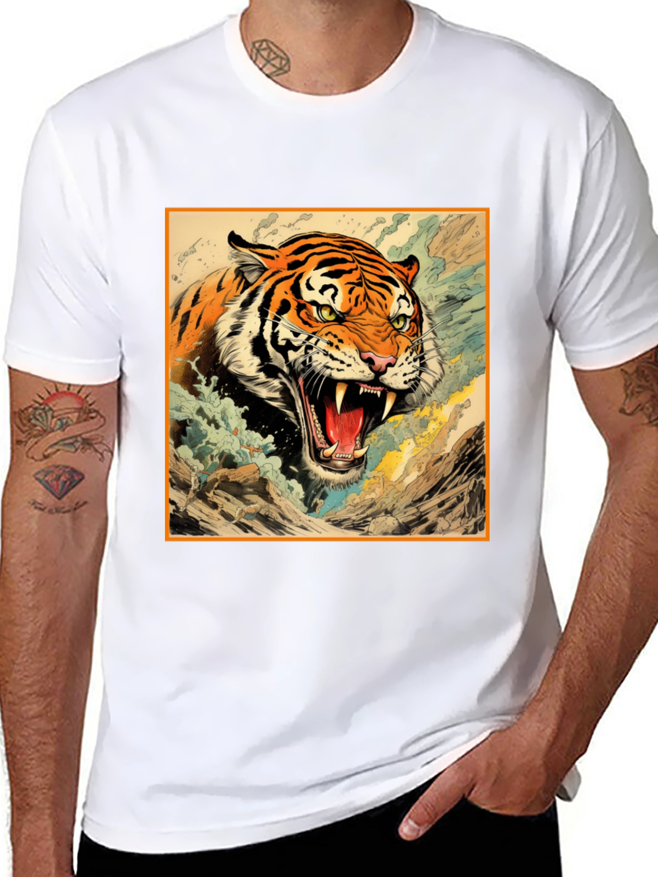 Tiger Graphic Tee - Black Cotton T-Shirt