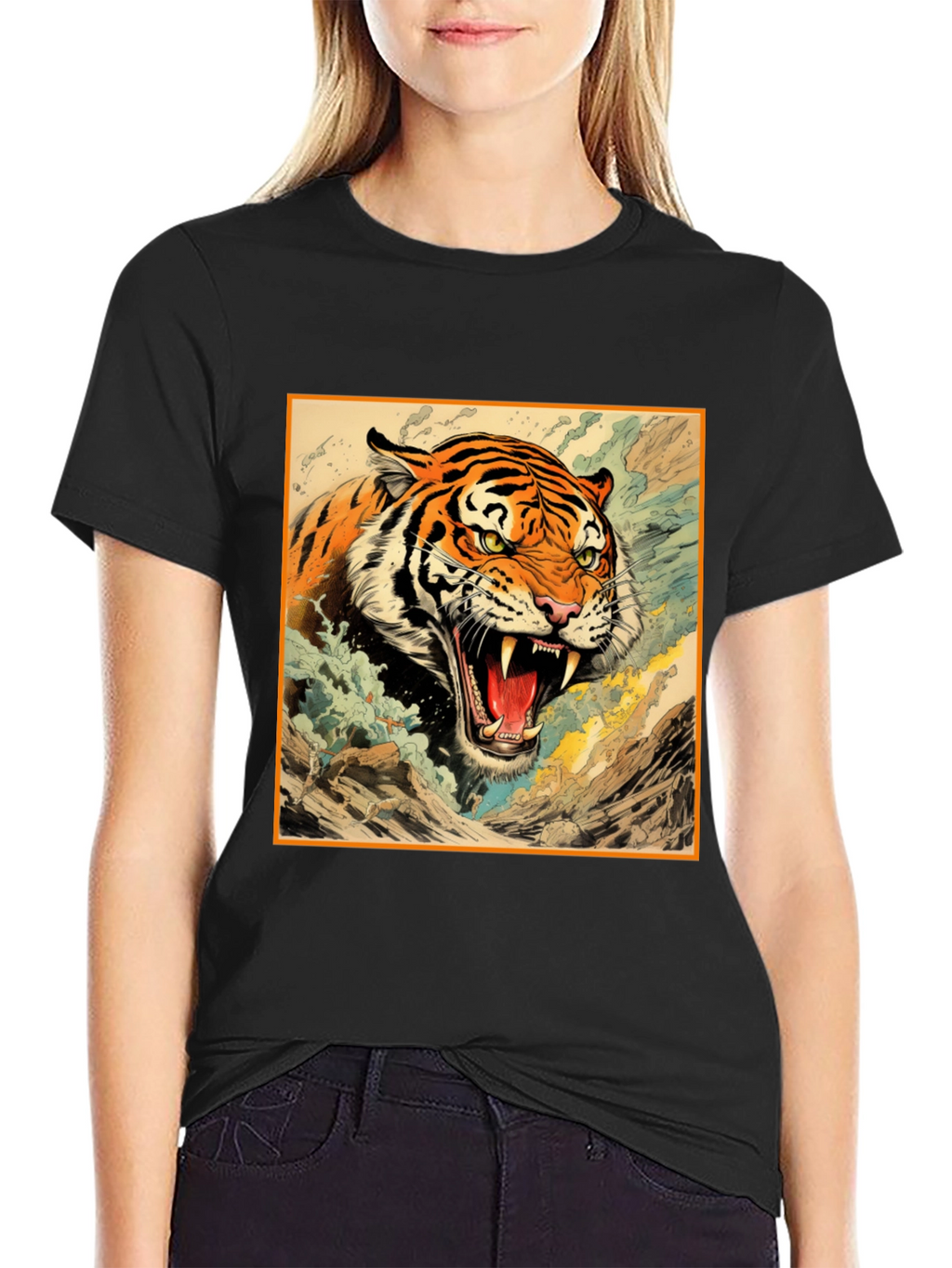 Tiger Graphic Tee - Black Cotton T-Shirt