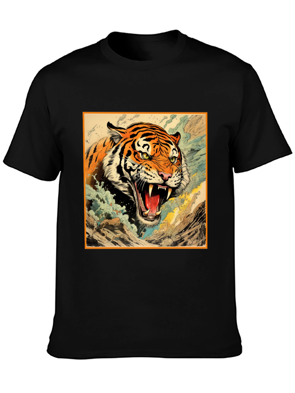 Tiger Graphic Tee - Black Cotton T-Shirt