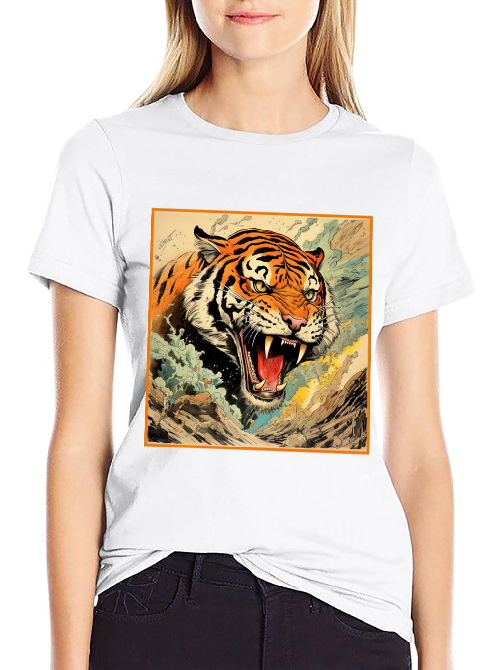 Tiger Graphic Tee - Black Cotton T-Shirt