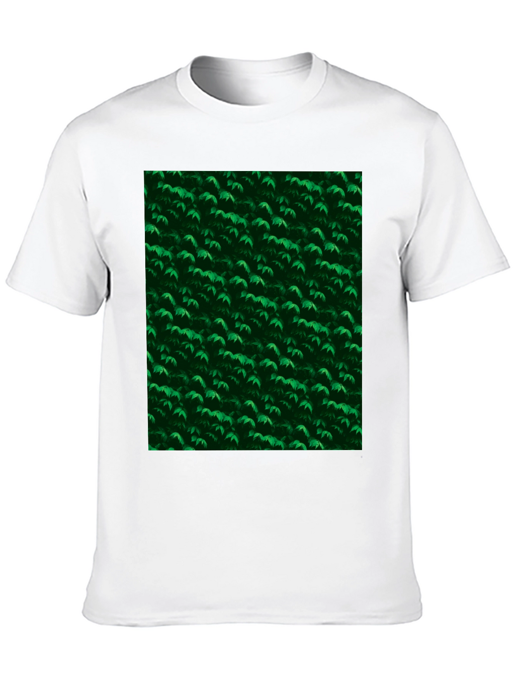 Green Leaves Pattern Black T-Shirt