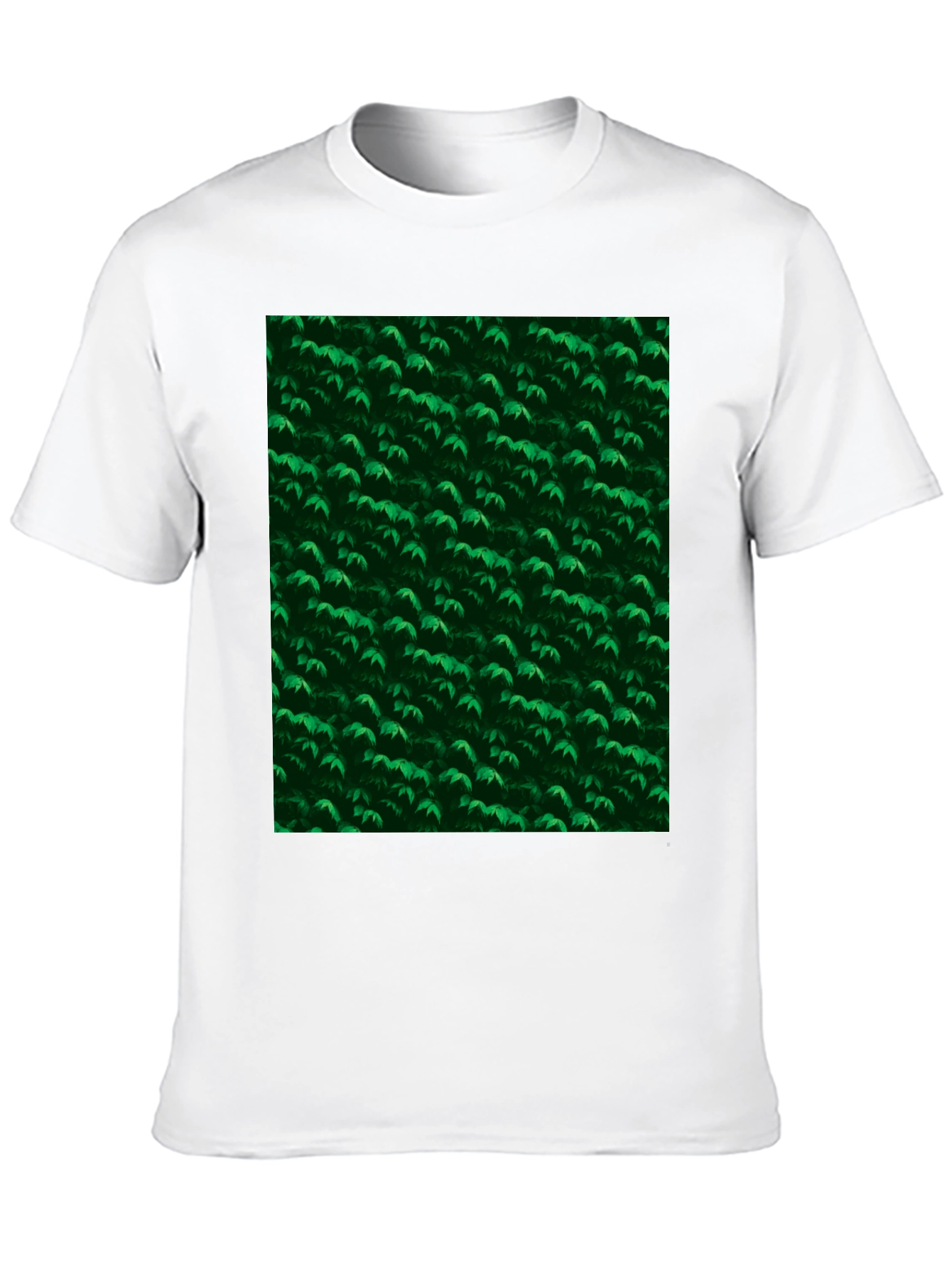 Green Leaves Pattern Black T-Shirt