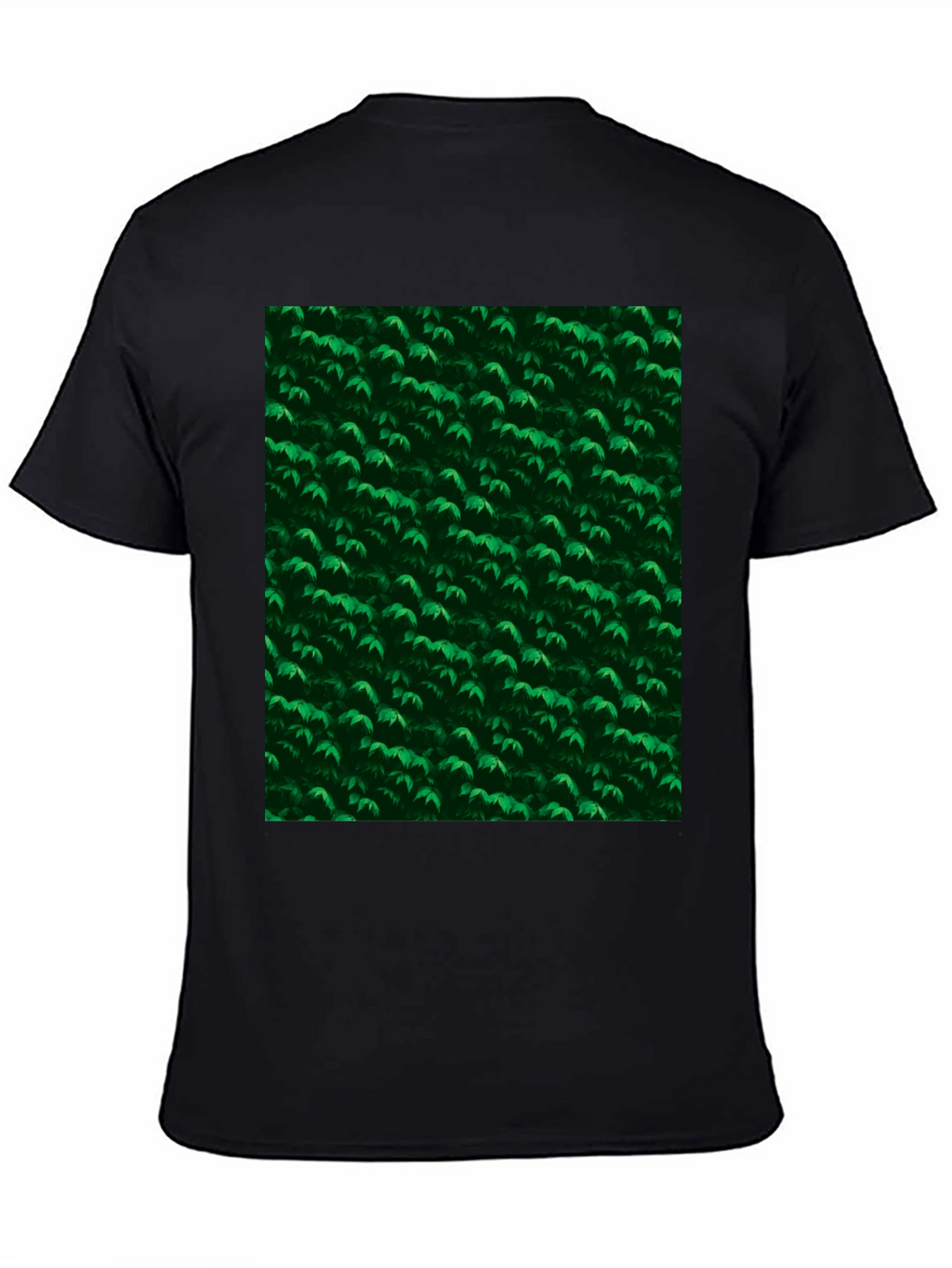 Green Leaves Pattern Black T-Shirt