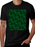 Green Leaves Pattern Black T-Shirt