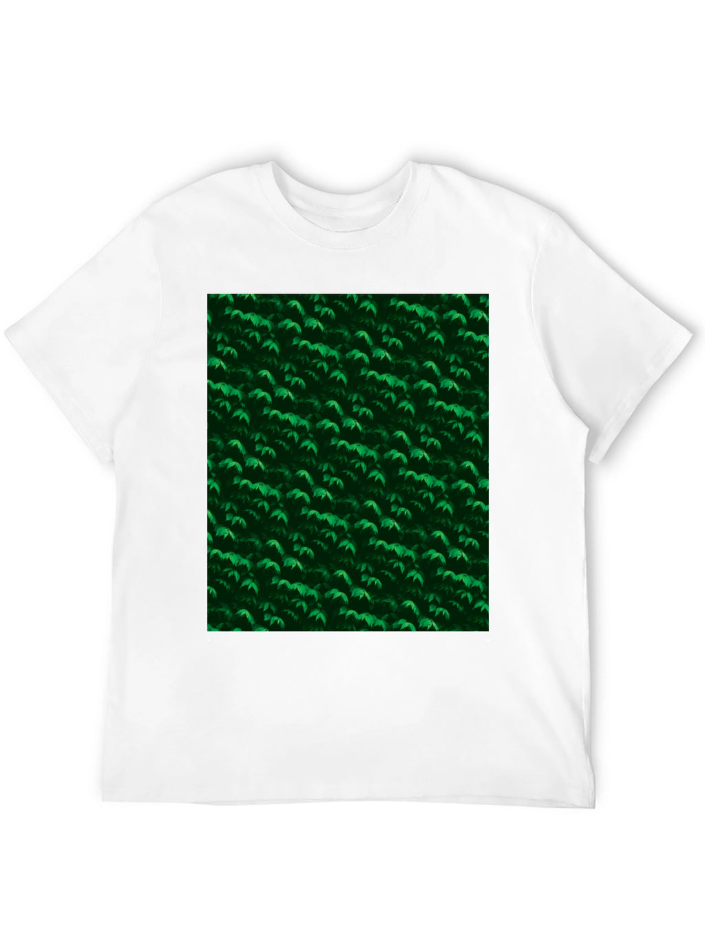 Green Leaves Pattern Black T-Shirt