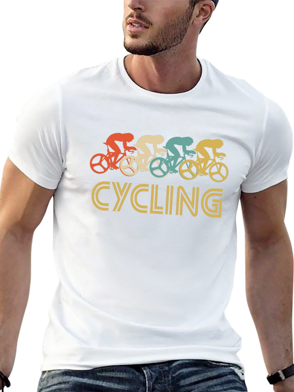 Retro Cycling Graphic Tee - Black Cotton T-Shirt