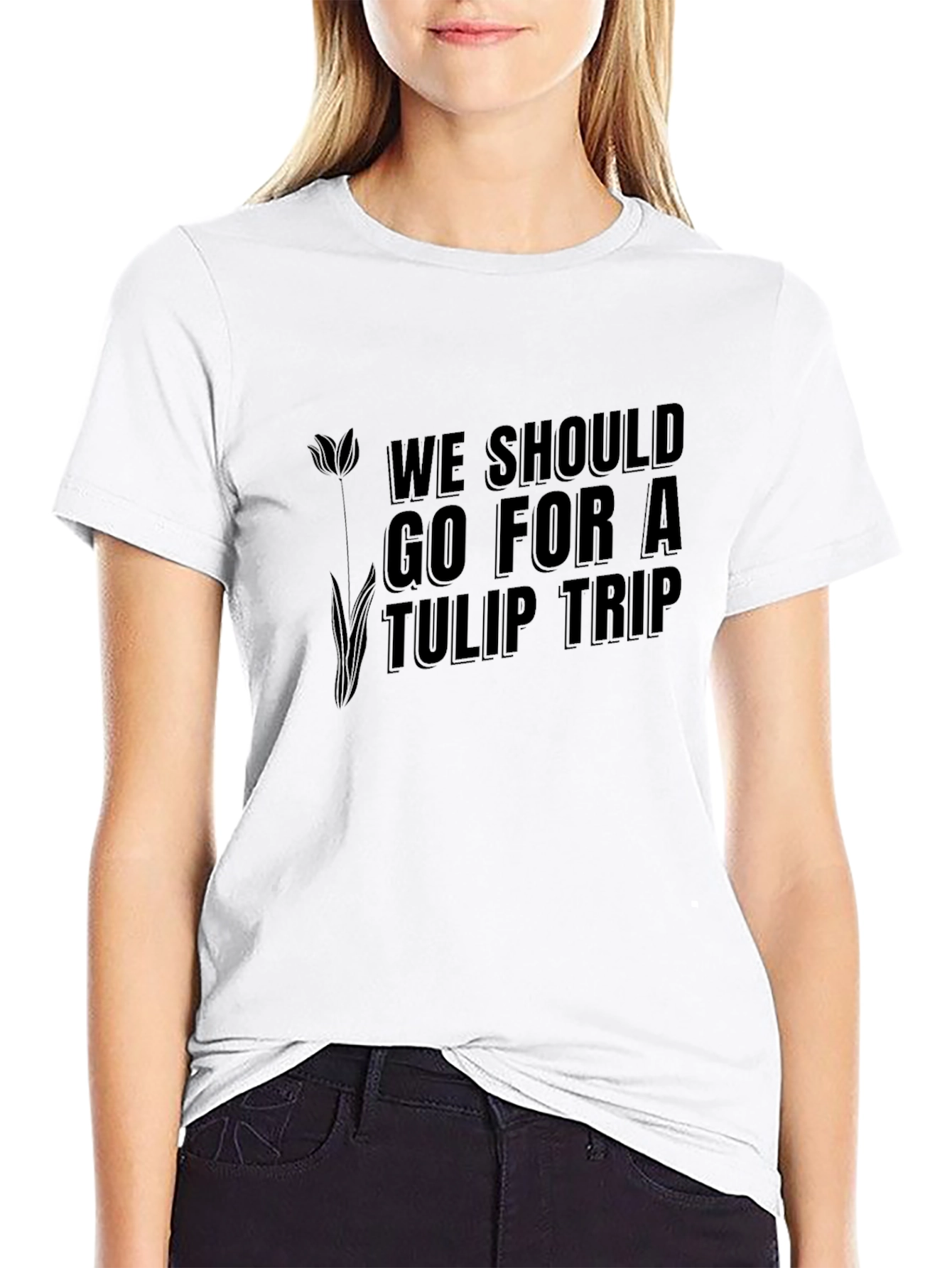 Tulip Trip Graphic Tee - Black Crew Neck