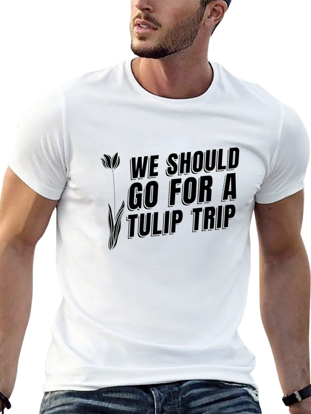 Tulip Trip Graphic Tee - Black Crew Neck