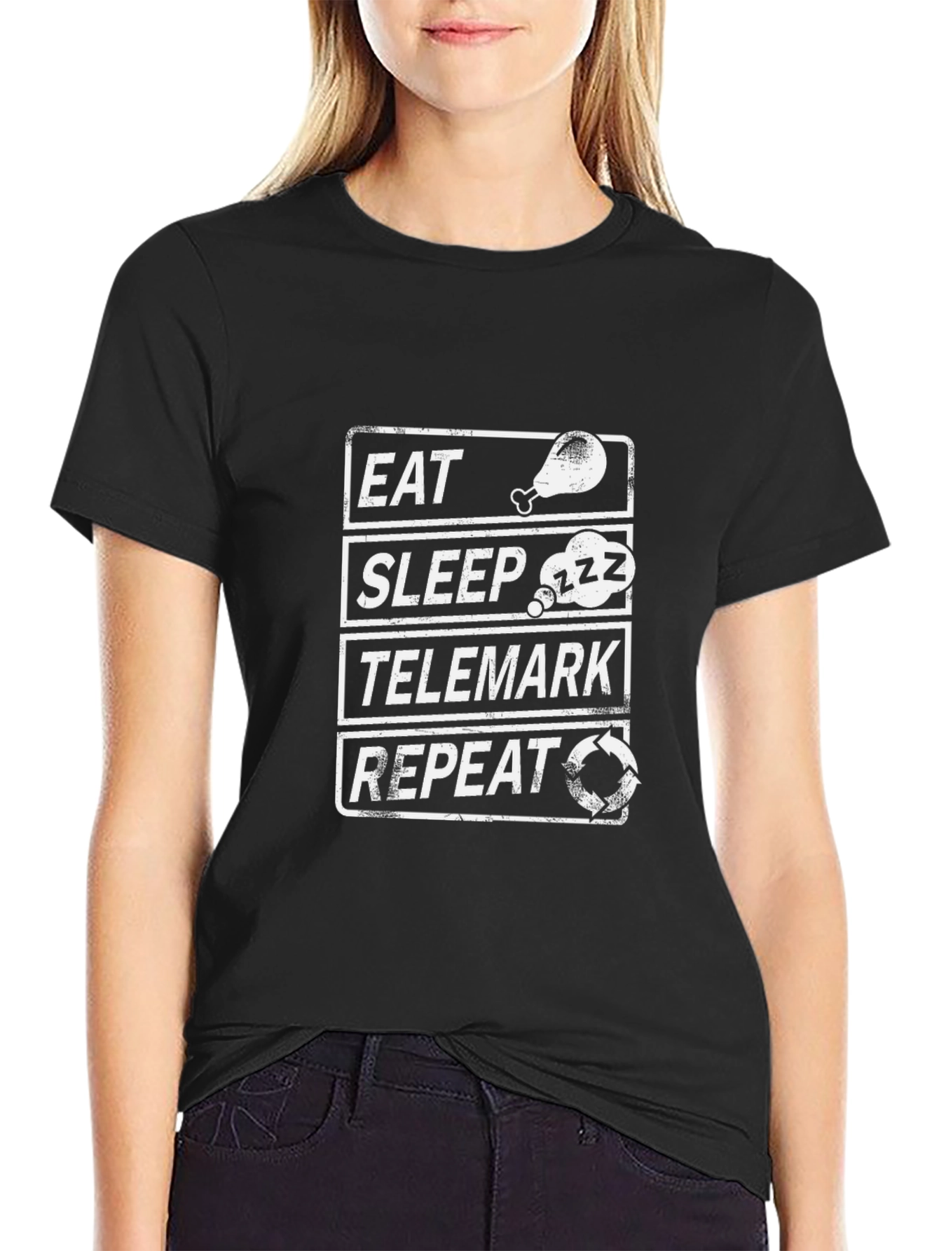 Eat Sleep Telemark Repeat Black T-Shirt
