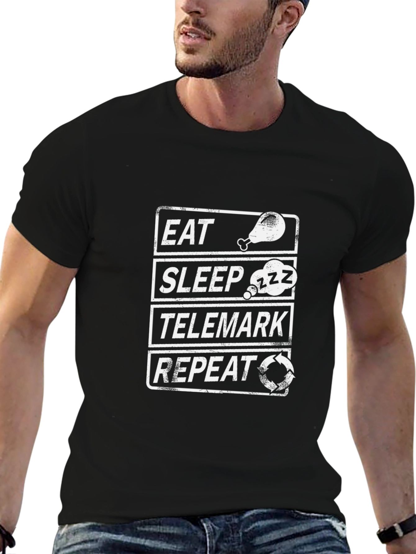 Eat Sleep Telemark Repeat Black T-Shirt