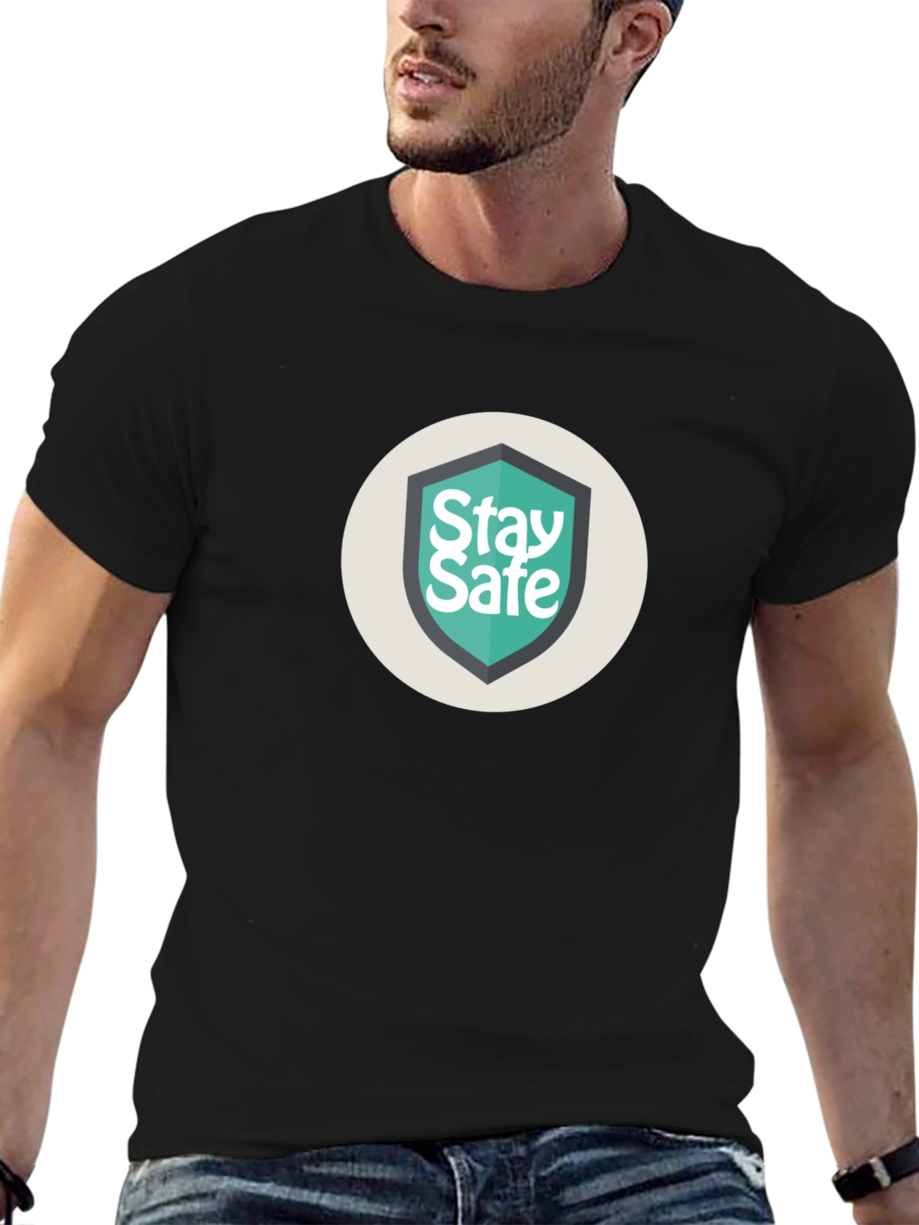 Stay Safe Graphic Print Black Tee