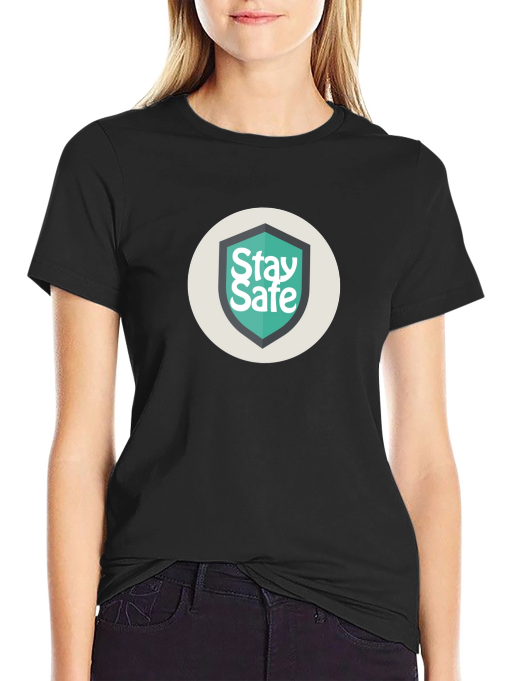 Stay Safe Graphic Print Black Tee