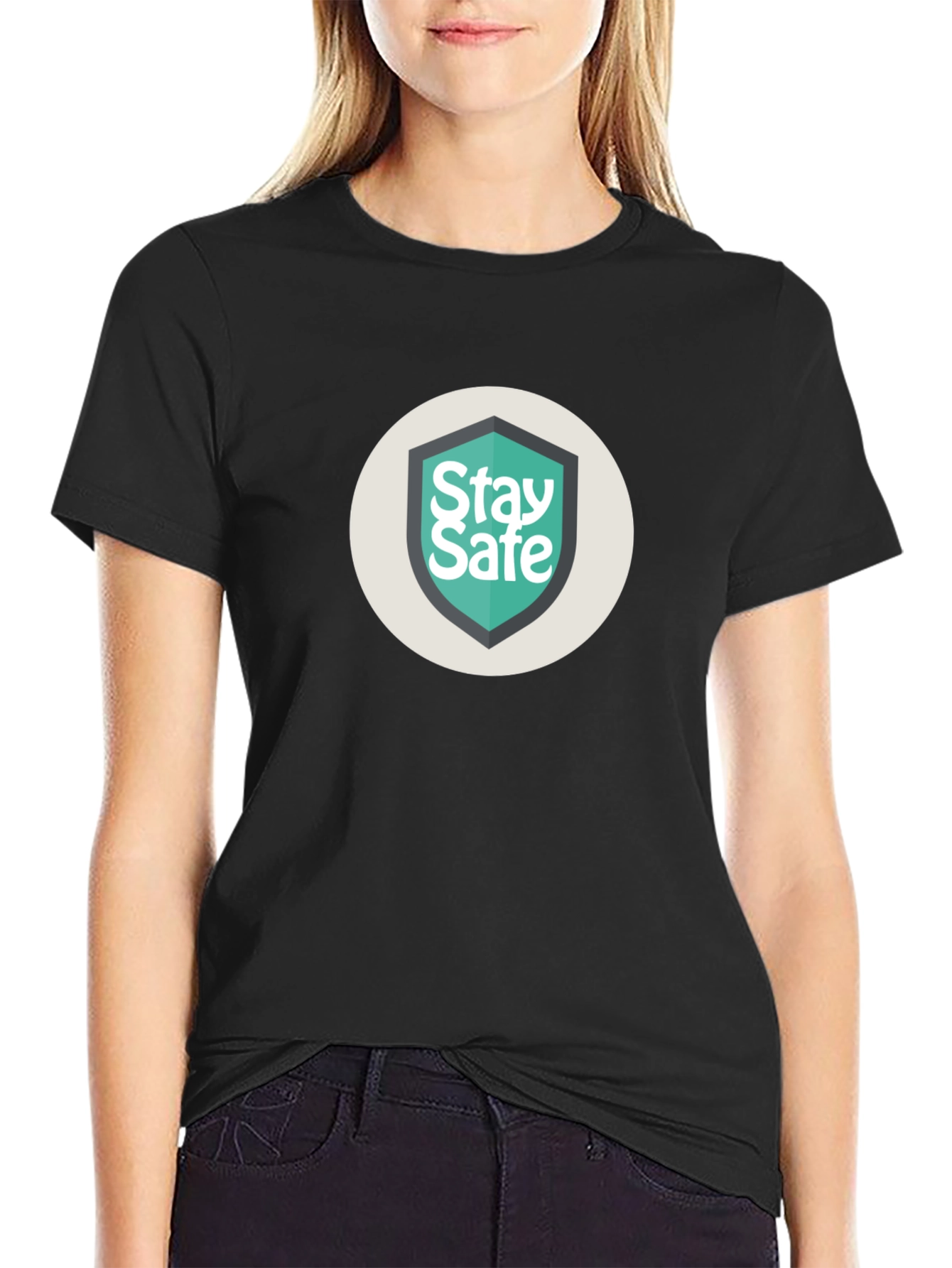 Stay Safe Graphic Print Black Tee