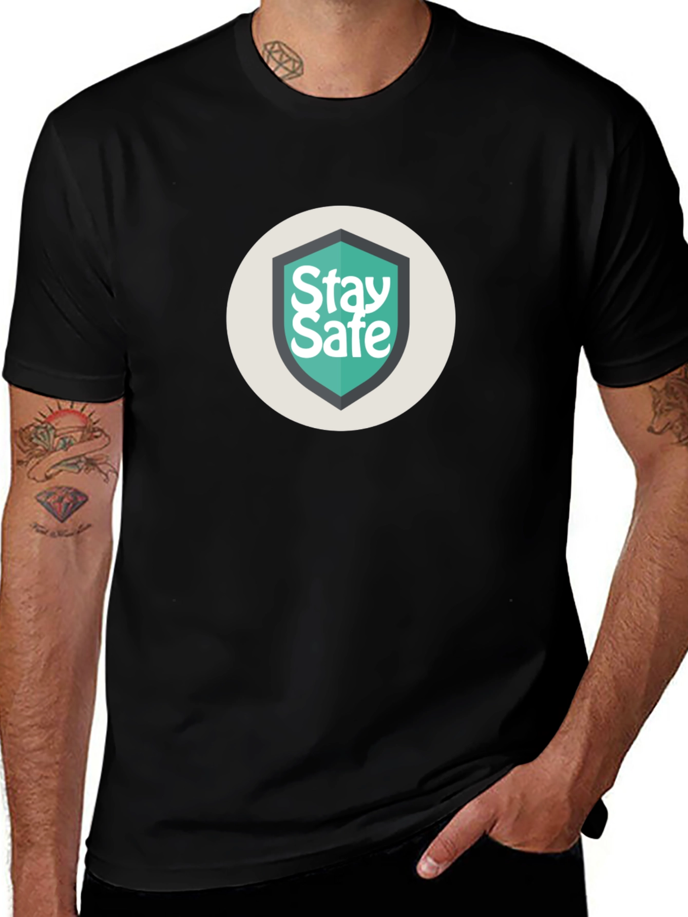 Stay Safe Graphic Print Black Tee