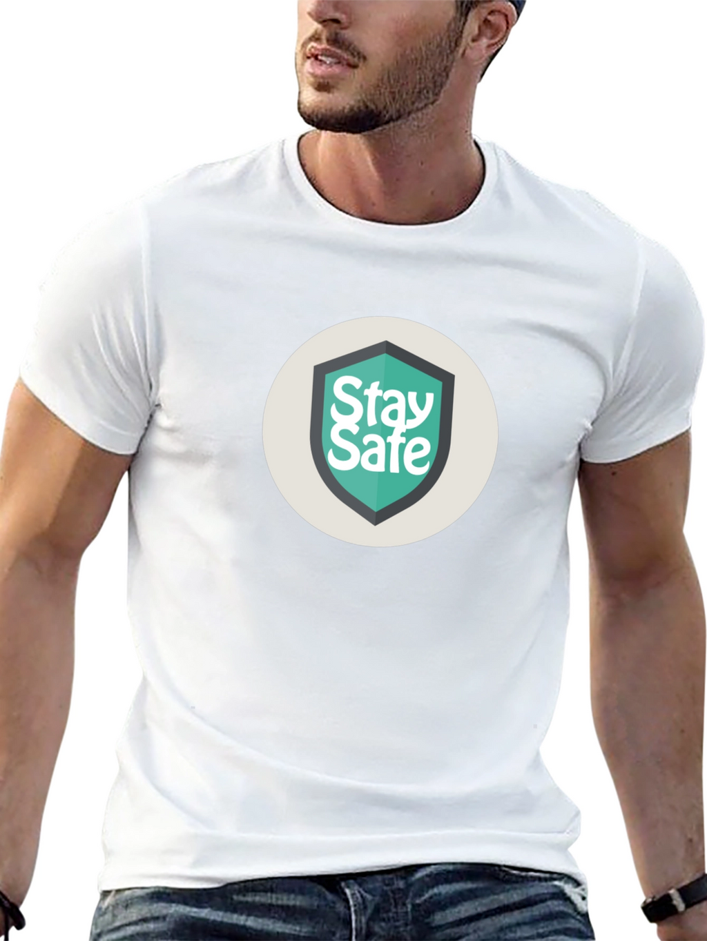 Stay Safe Graphic Print Black Tee