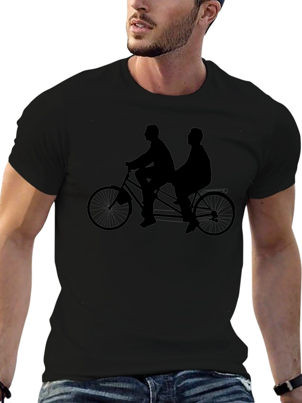 Tandem Bicycle Graphic Tee - Black Cotton Blend
