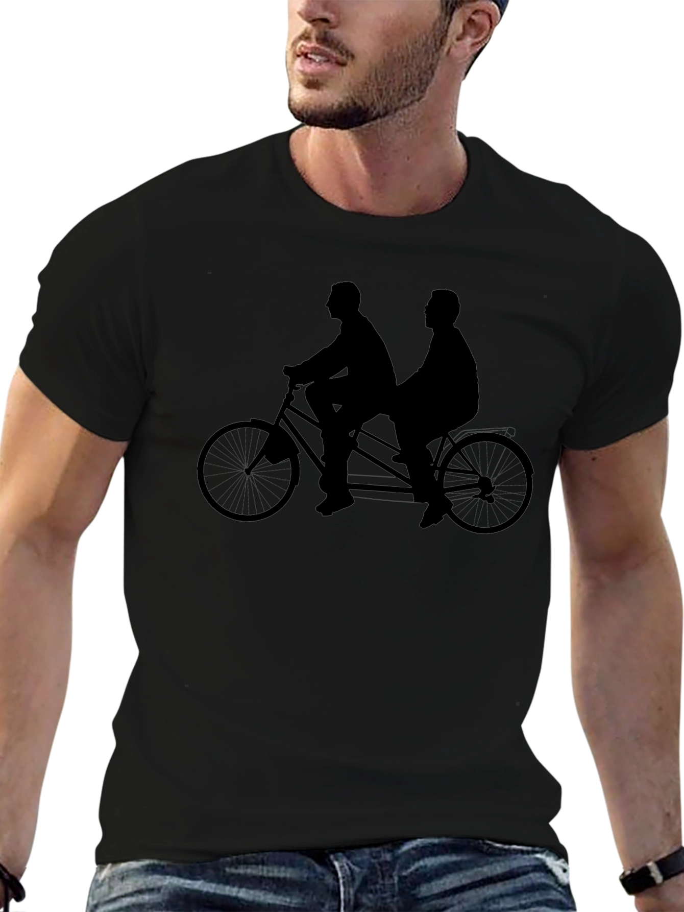 Tandem Bicycle Graphic Tee - Black Cotton Blend