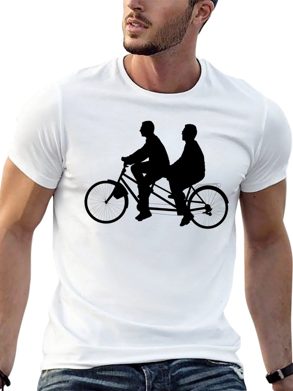 Tandem Bicycle Graphic Tee - Black Cotton Blend