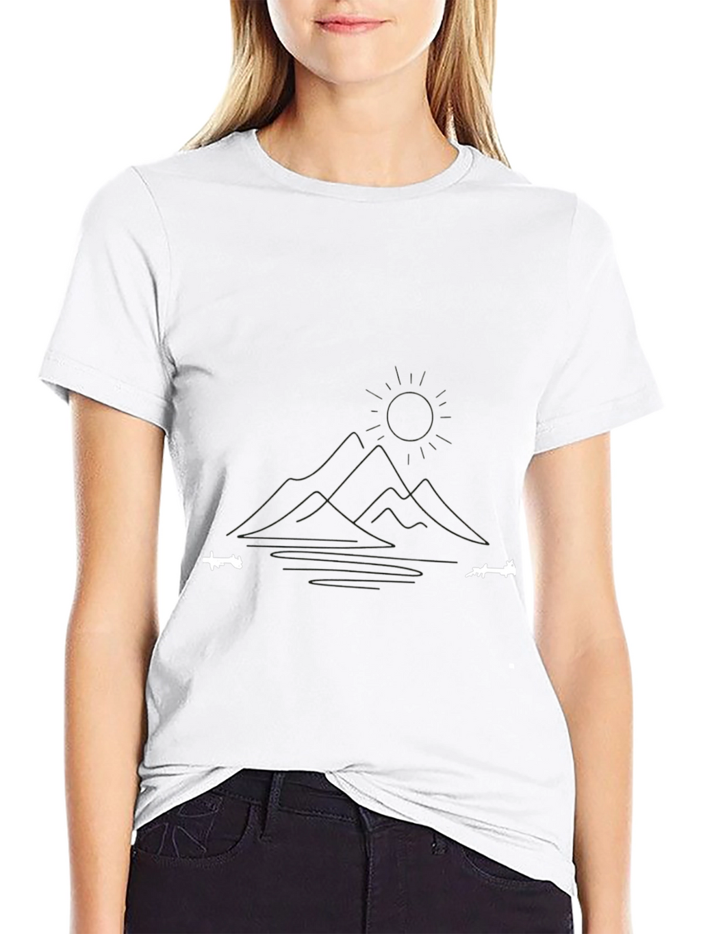Minimalist Mountain & Lake Graphic Black T-Shirt