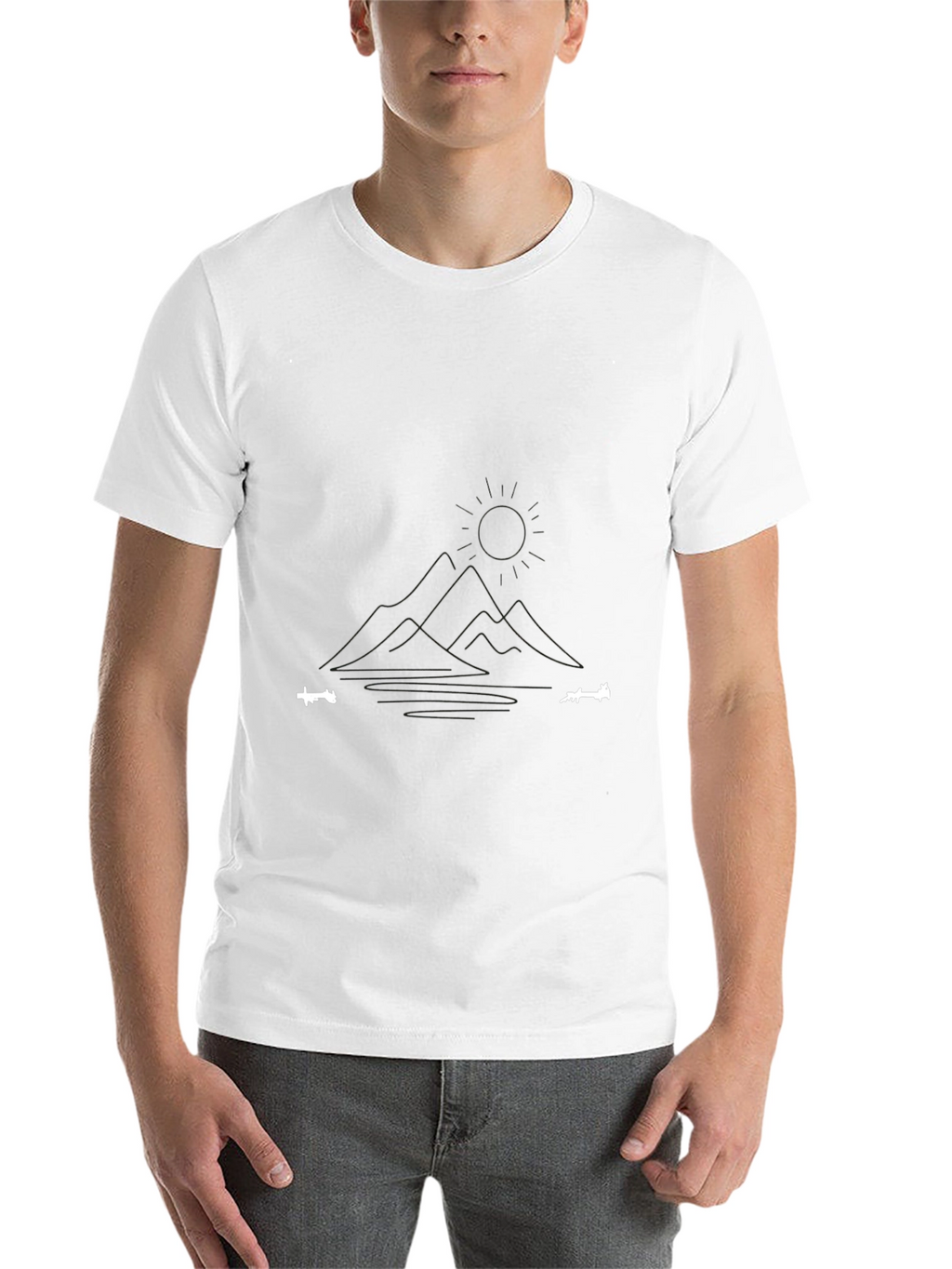 Minimalist Mountain & Lake Graphic Black T-Shirt