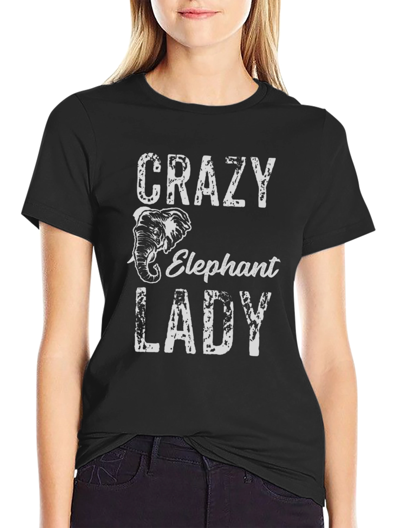 Crazy Elephant Lady Black T-Shirt