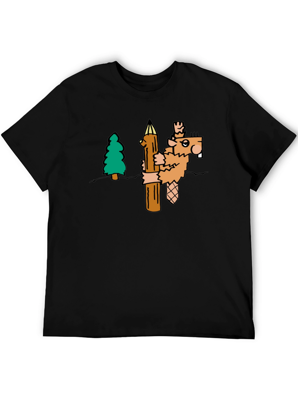 Funny Cartoon Beaver T-Shirt - Black