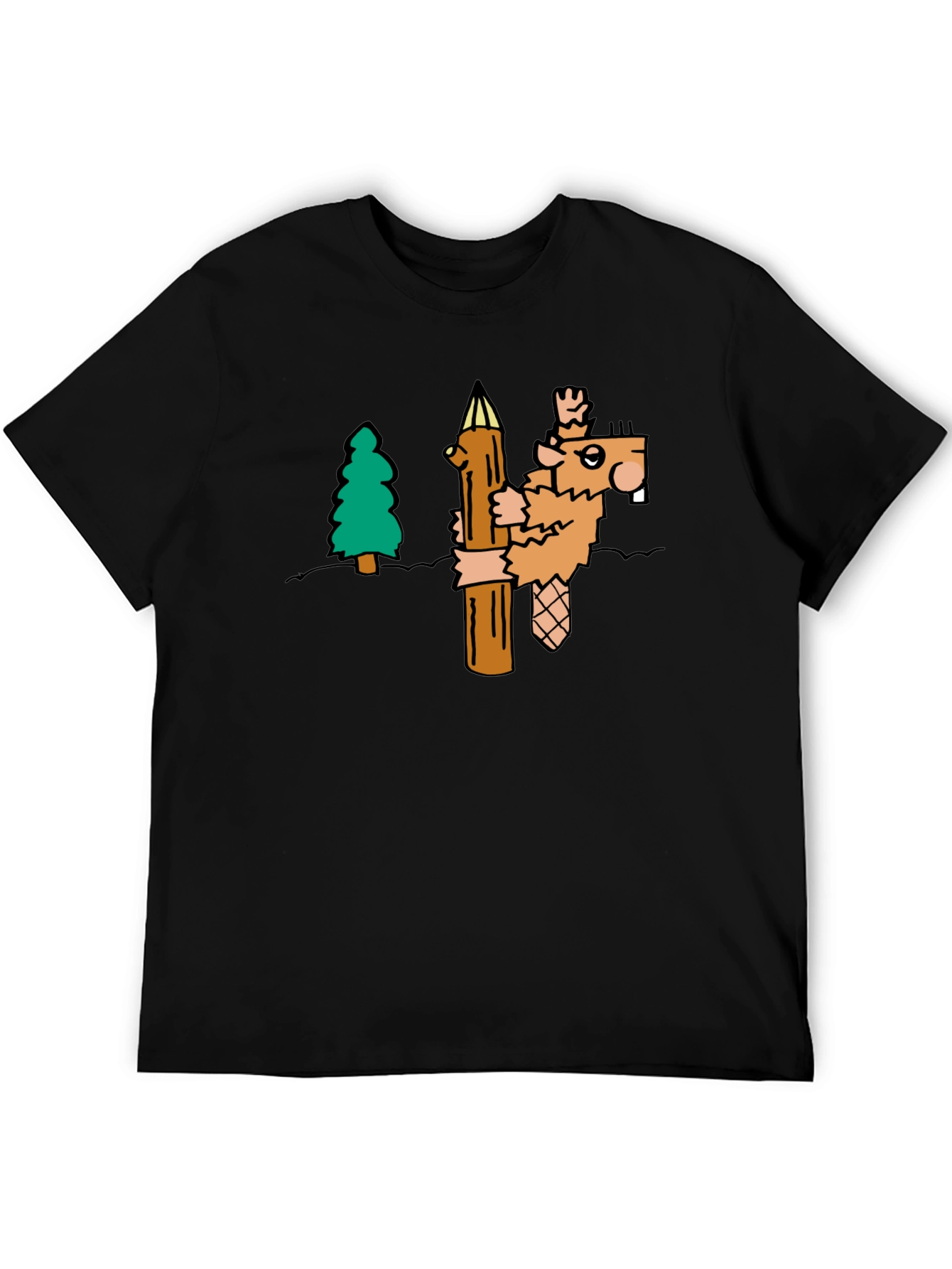 Funny Cartoon Beaver T-Shirt - Black