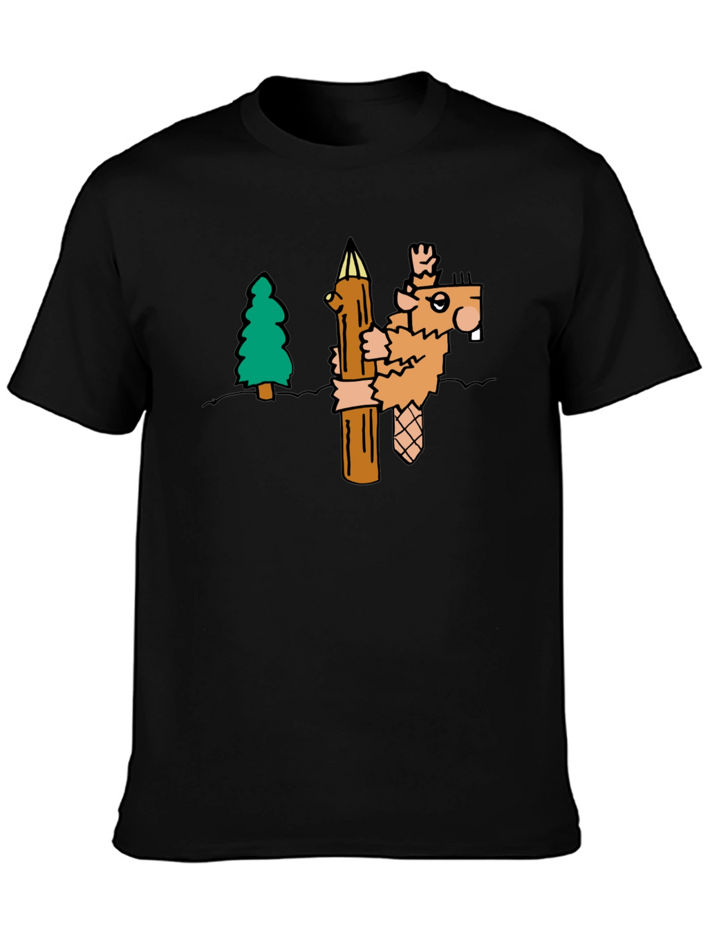 Funny Cartoon Beaver T-Shirt - Black