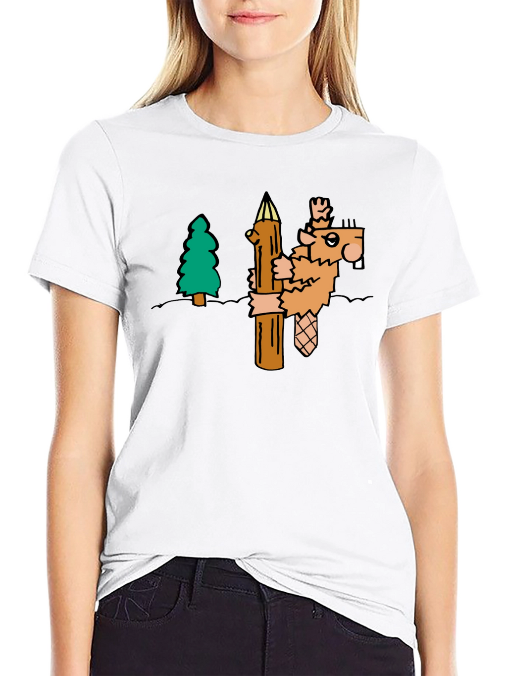 Funny Cartoon Beaver T-Shirt - Black