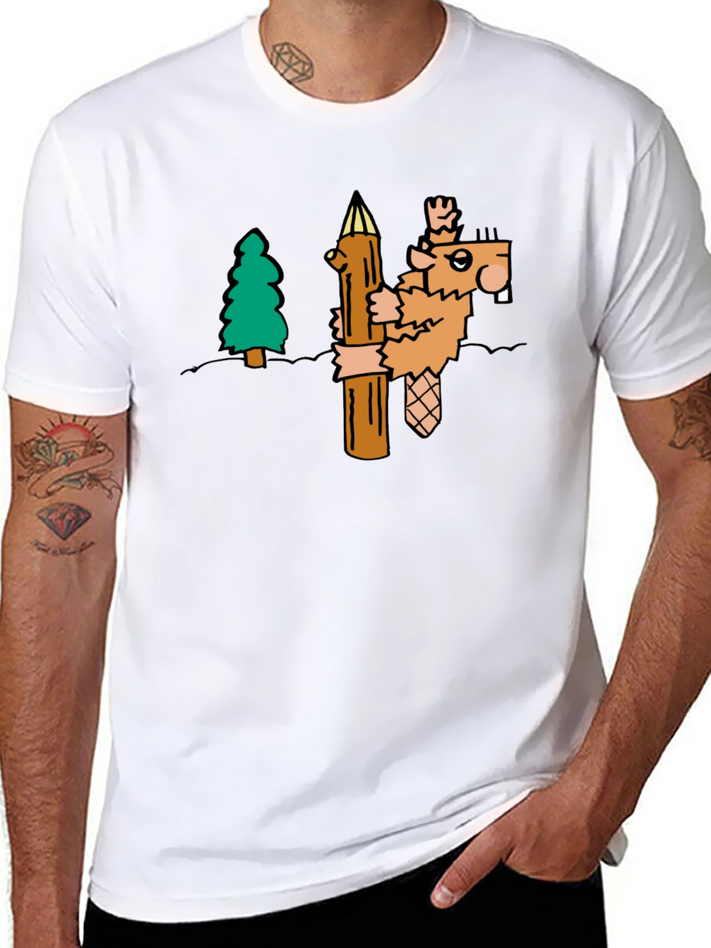 Funny Cartoon Beaver T-Shirt - Black
