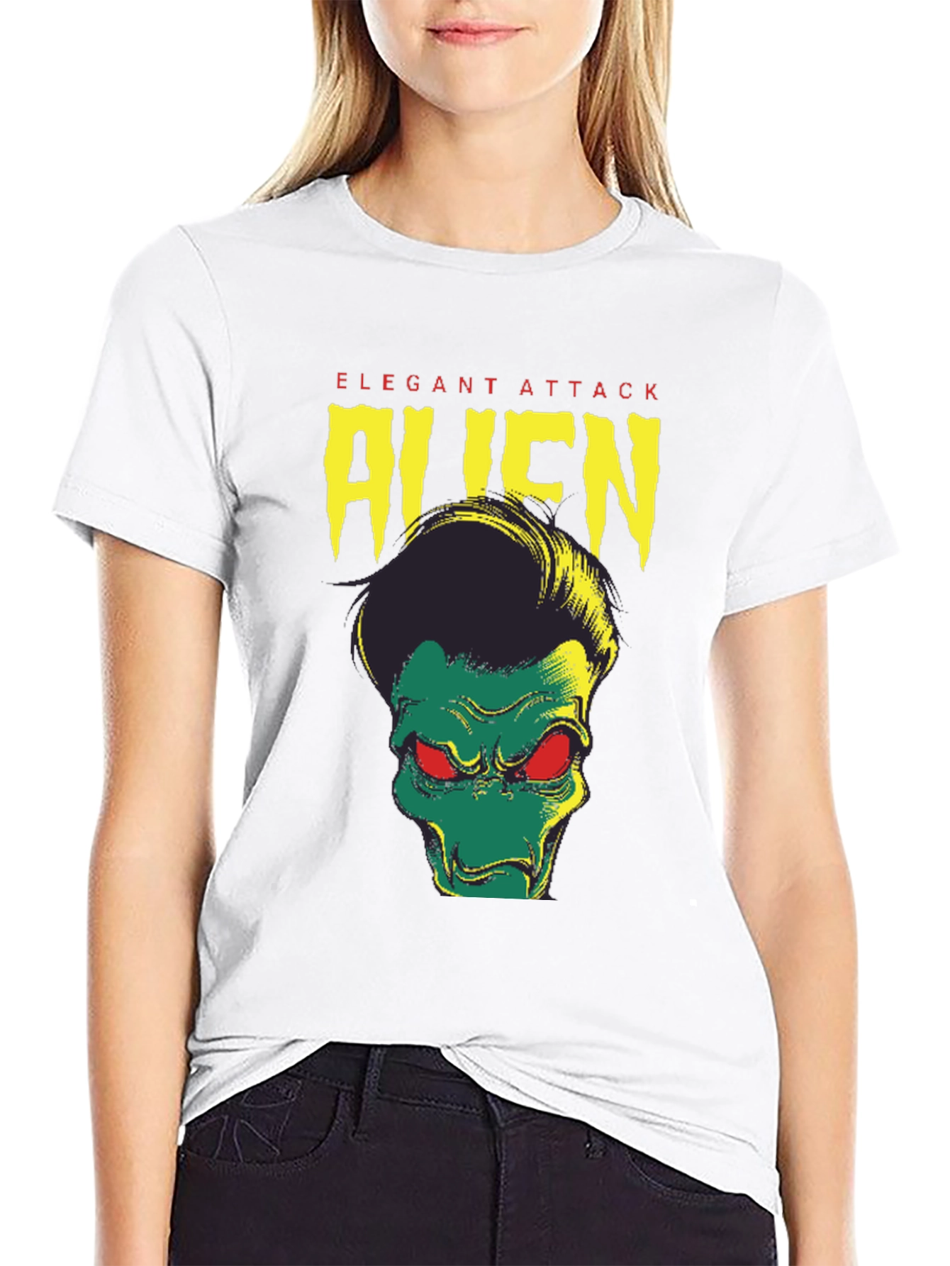 Elegant Attack Alien Graphic Tee - Black