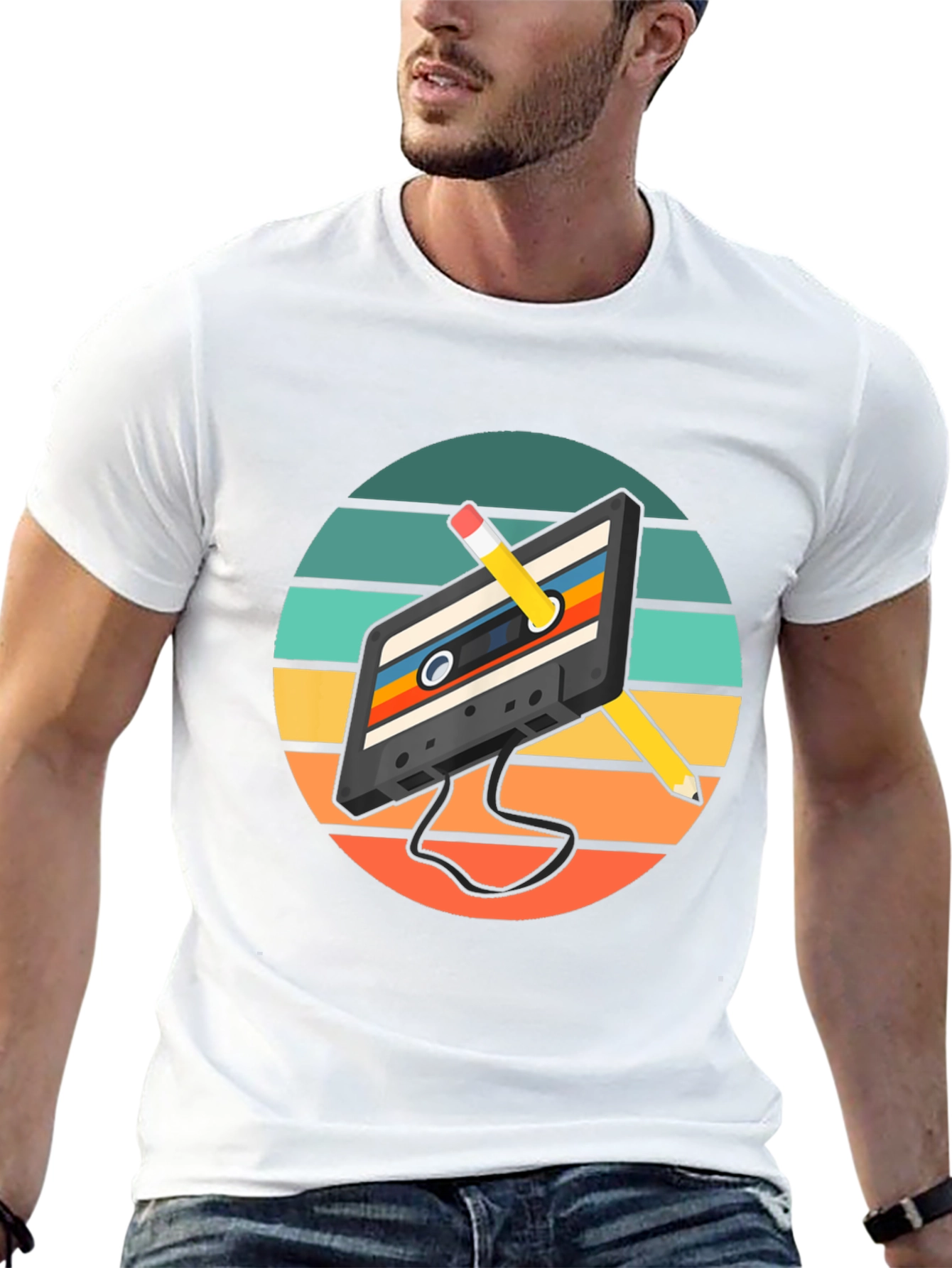 Retro Cassette Tape & Pencil Graphic Tee