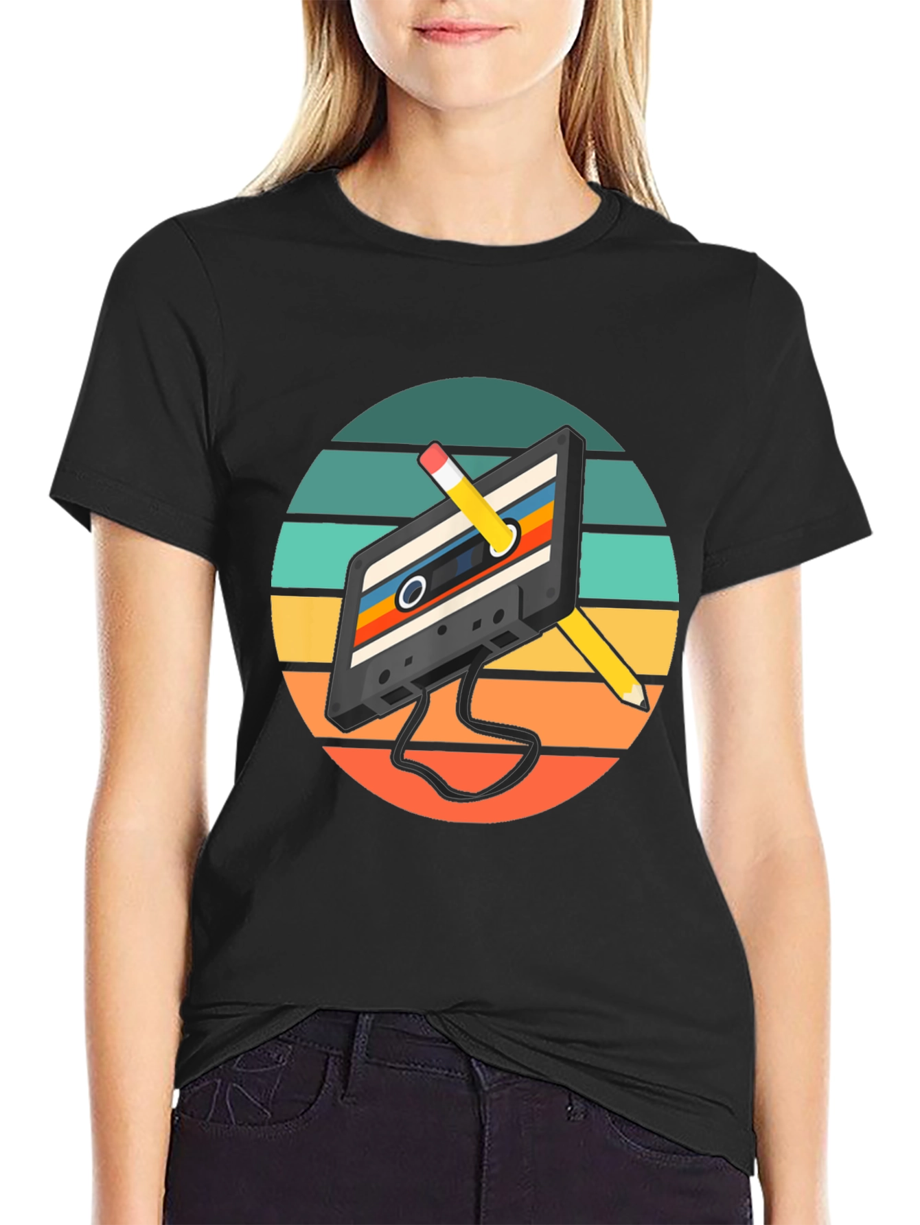 Retro Cassette Tape & Pencil Graphic Tee